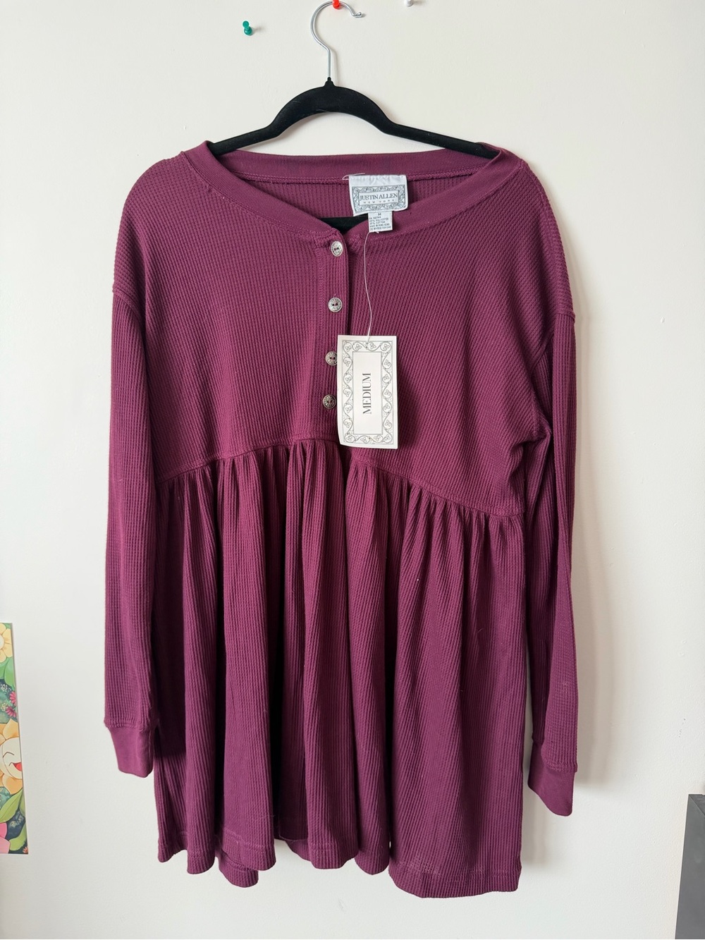 Justin Allen Waffle Knit Henley in Plum